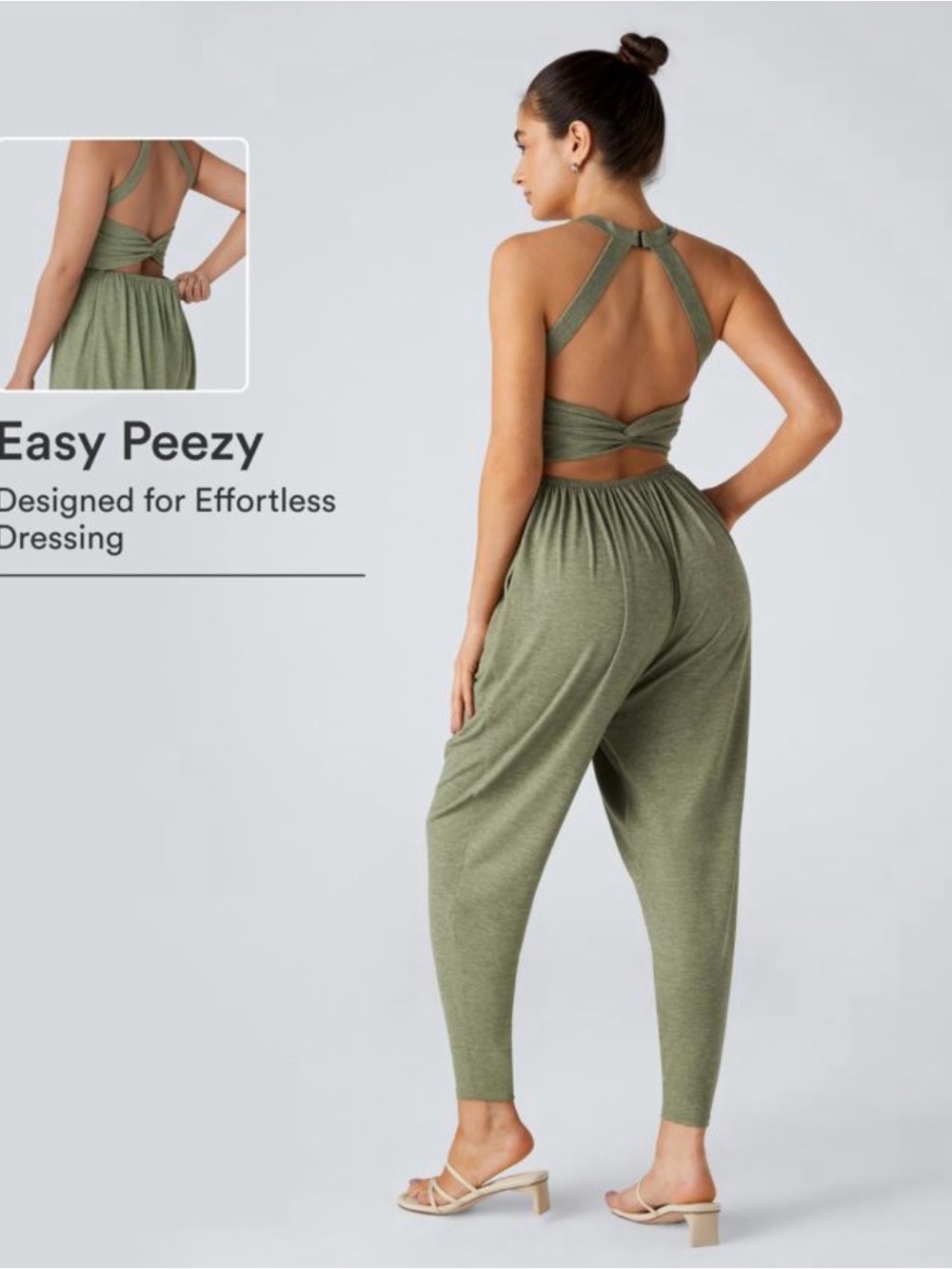 HALARA Olive Green Easy Peezy Open-Back Buckle Jumpsuit